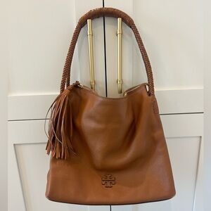 Tory Burch Bag- gorgeous saddle leather, braided strap, leather tassel.